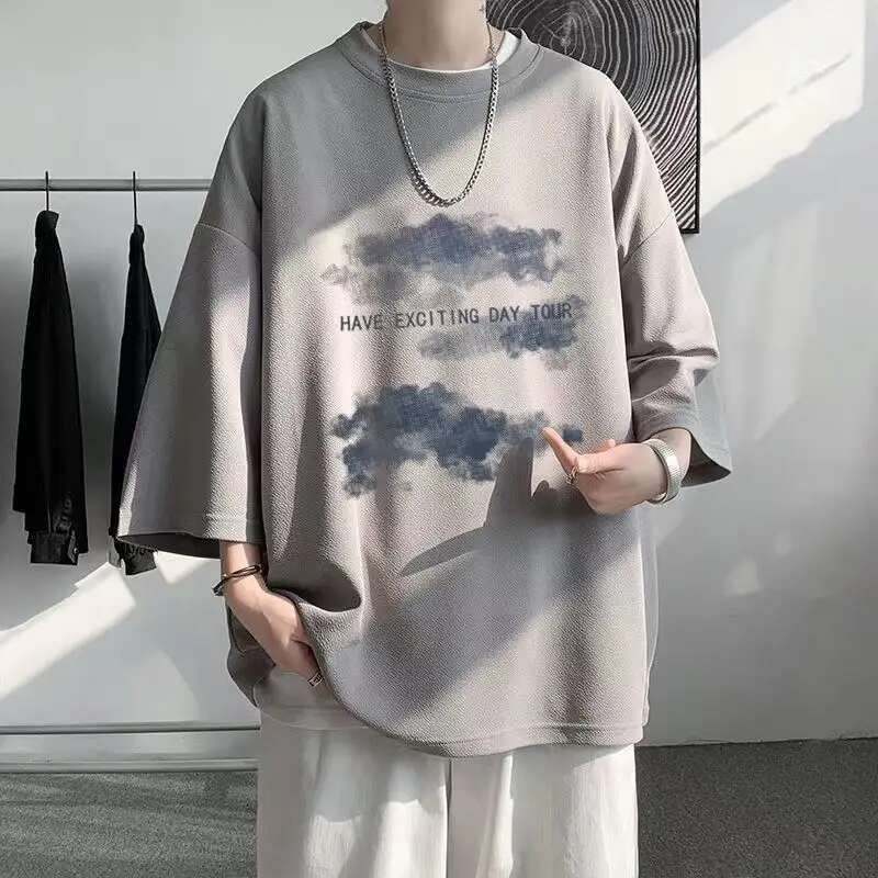 Men's Economy Round Neck Dive Sleeves, Oversized Print, Hip Hop Personality, Streetwear High Street, Summer, Y2K, Y-New At, 2023