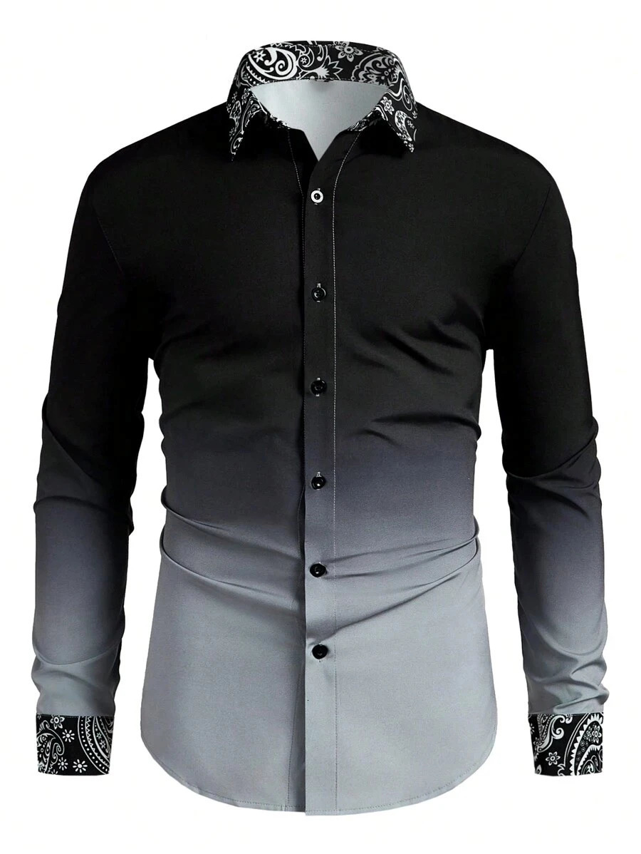Mens casual gradient long sleeve shirt Happy Year soft and comfortable n plus size 6XL 250227
