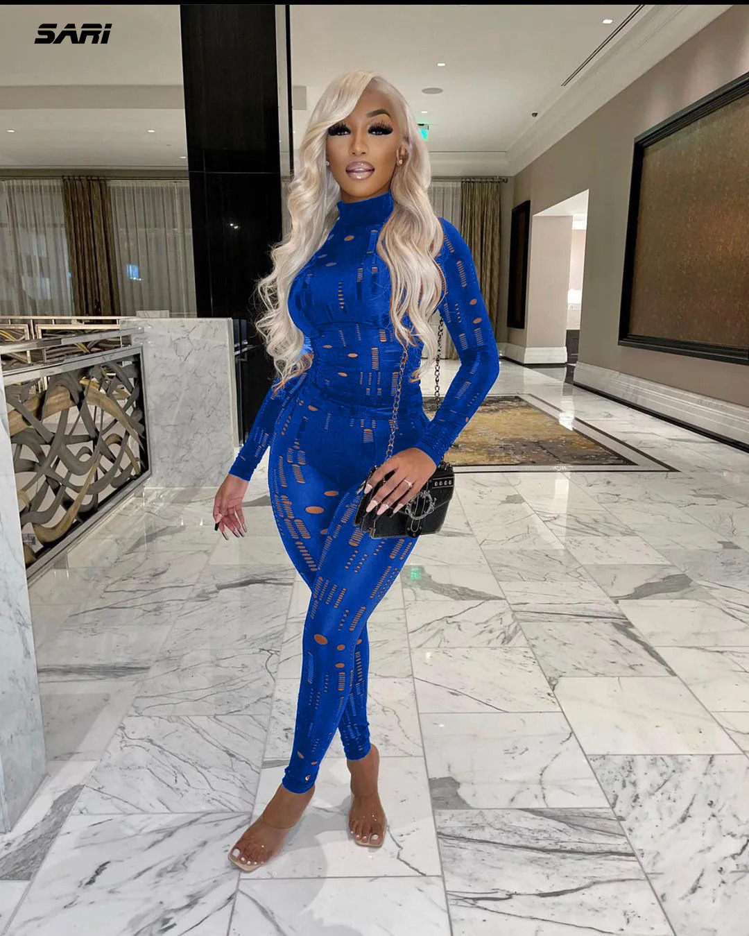 Irregular Hole Fall Trend Skinny Women Tracksuit Sexy Hollow Out Top T-Shirt Slim Pencil Pants 2 Piece Matching Set Outfits 250304