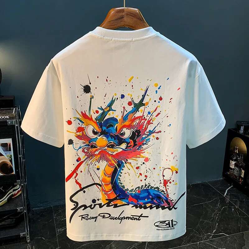2025 New Summer Graffiti Painted Men T-Shirt Loose Trendy Thin Printed Short High-Grade Half Sleeve Clothes