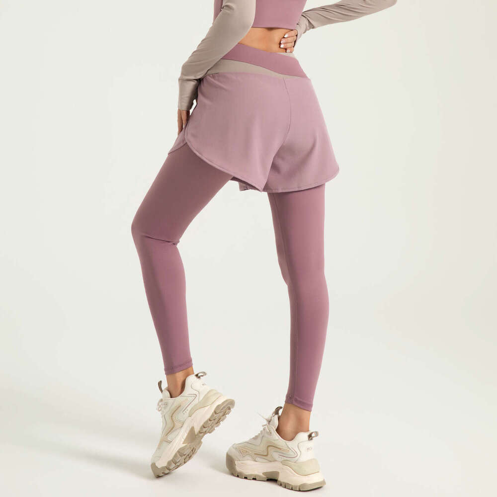 Special Area Color Blocking Fake Two-Piece With Anti Glare Running High Waisted Waist Contraction And Nude Feeling Exercise Yoga Pants KLMY