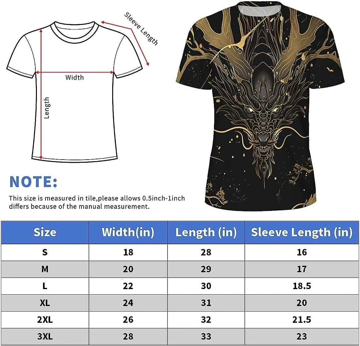 Mens T shirt Men's Novelty T-Shirts Graphic 3D Print Short Sleeve Summer T-Shirt Golden Lines Dragon tee Casual tops summer clothes Dragon patter