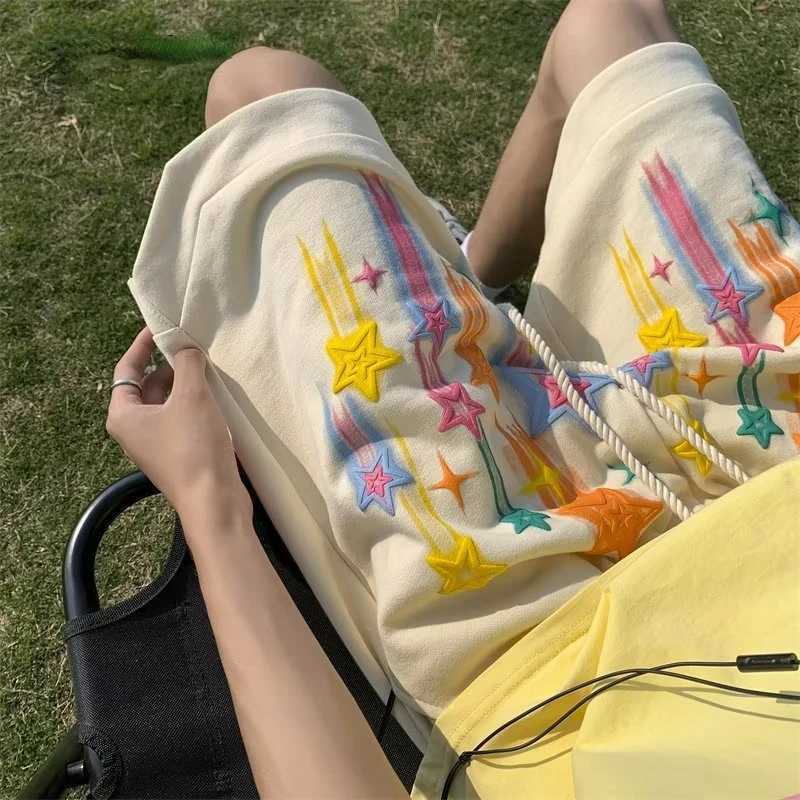 Star Graffiti shorts mens casual Y2k summer shorts hip-hop bag wide leg pants fashionable Harajuku oversized Korean daily sweat pants T250305