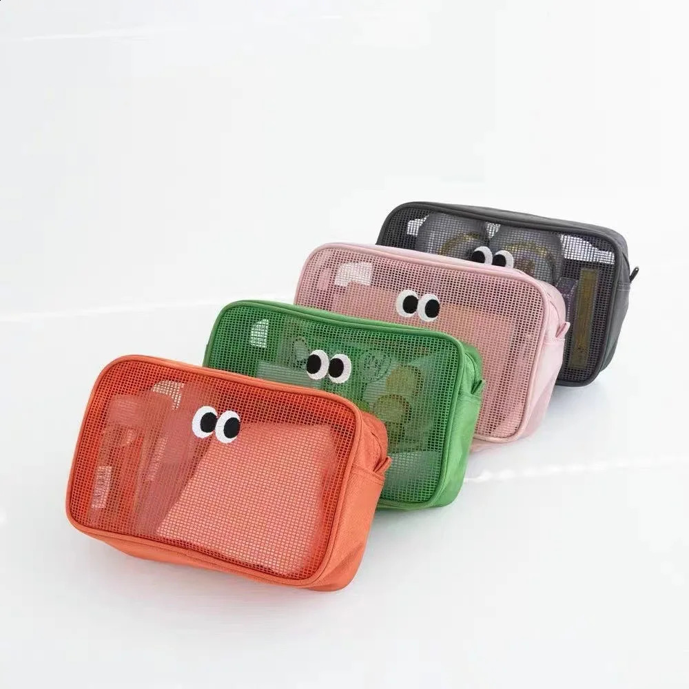 Ship from US Candy Color Mesh Cosmetic Bag Cute Big Eyes Make Up Case Makeup Pouch Portable Toiletry Storage 250305FBB