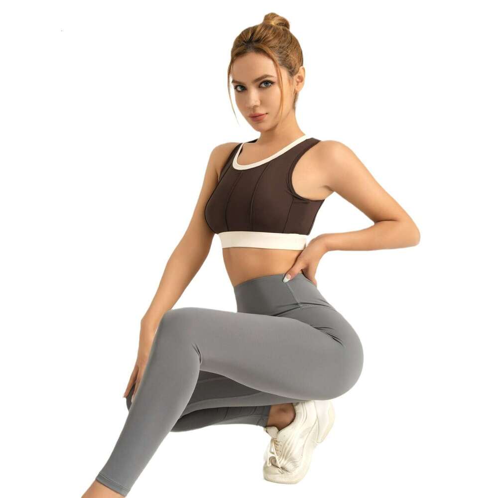 Special Zone Vertical Pattern Color Blocked Yoga Bra High Strength Shockproof Fixed Thin Sports Underwear KLMY