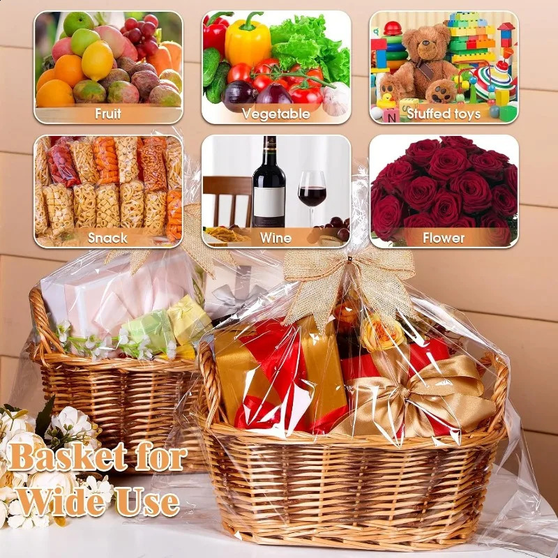 Ship from US 4 sets of loose willow baskets with gift bags bow flower woven stackable good stuff empty DIY 250305FBB
