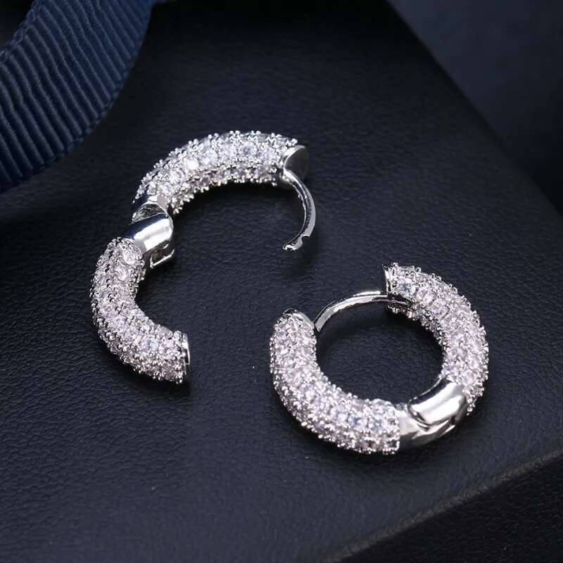 Anziw Micro Paved Full Moissanite Hoops Earrings Sier Dazzg Dia Ear Jewelry for Women Men Party Wedding Gift