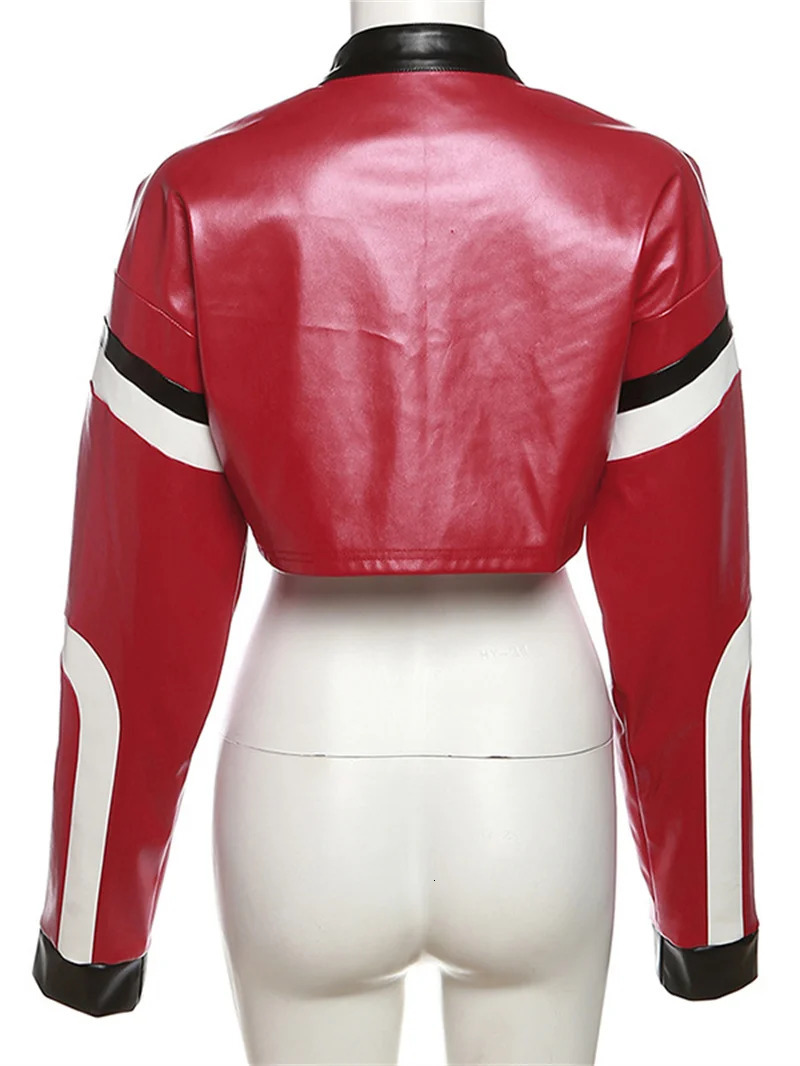 Fall Zipper Jackets For Women Loose Patchwork Crop Tops Jackets Coats Varsity Bomber Long Sleeve Pu Leather Black Jackets 250304