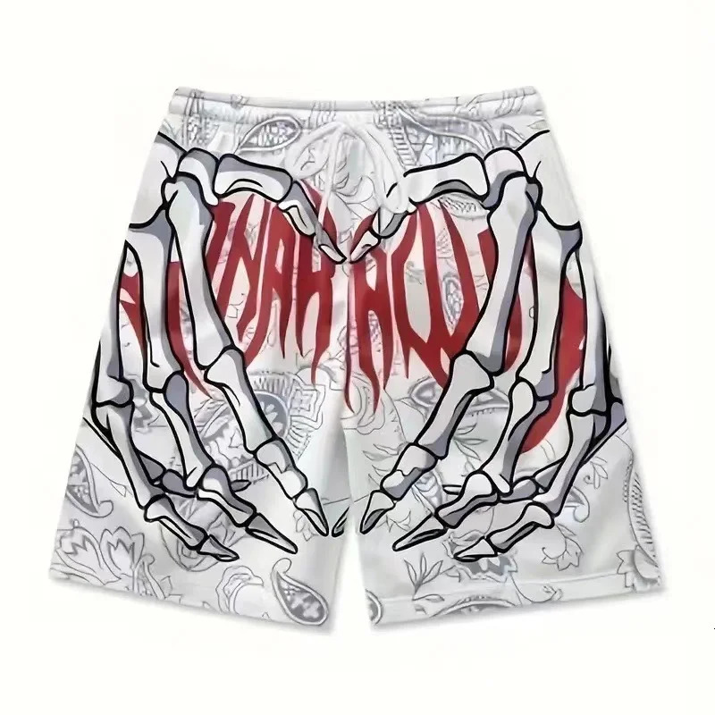 Mens summer skeleton handpainted elements quick drying shorts fashion sports breathable trend comfortable quats 250304