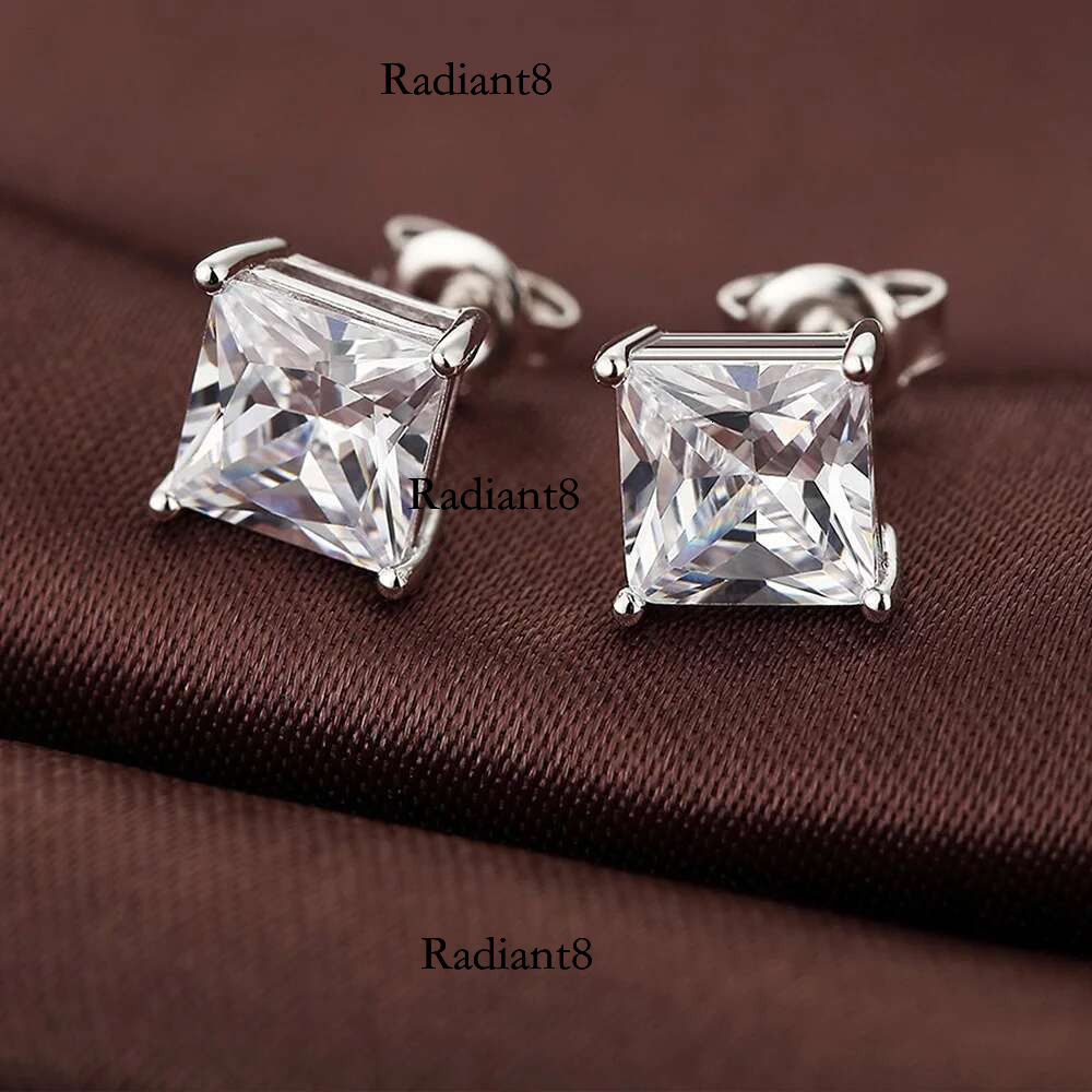 TTVOVO Sterg Crystal Stud for Women Men Square Pricess Cut Cubic Zirconia CZ Stone 4 Claws Earrings S Jewelry