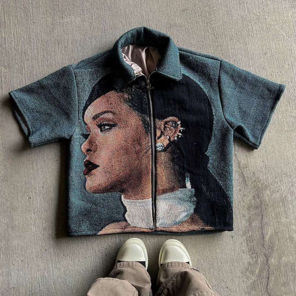 Zipper new summer 3D digital printed men's casual loose short sleeved T-shirt