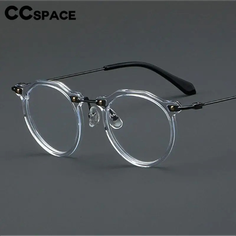 57028 Vintage Acetate Optical Spectacle Frames Women Fashion Round Metal Eyeglass Frame Men Trend Transparent Eyewear 250303
