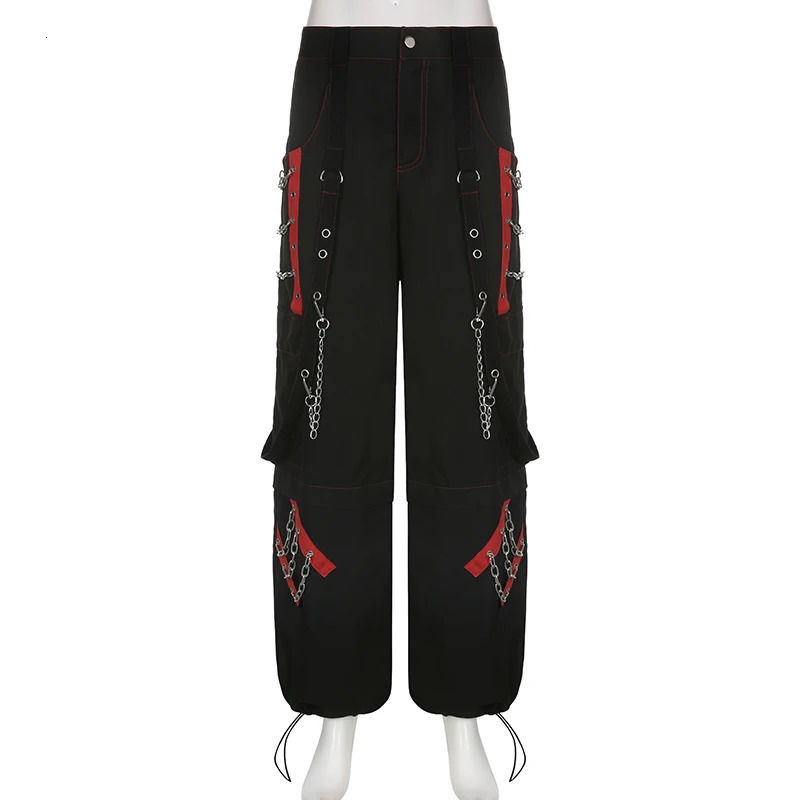 SUCHCUTE Gothic Bandage Chain Womens Pants Hip Hop Fairycore Vintage Trousers Punk Style Egirl Casual Streetwear Baggy Cloths 90s 250304