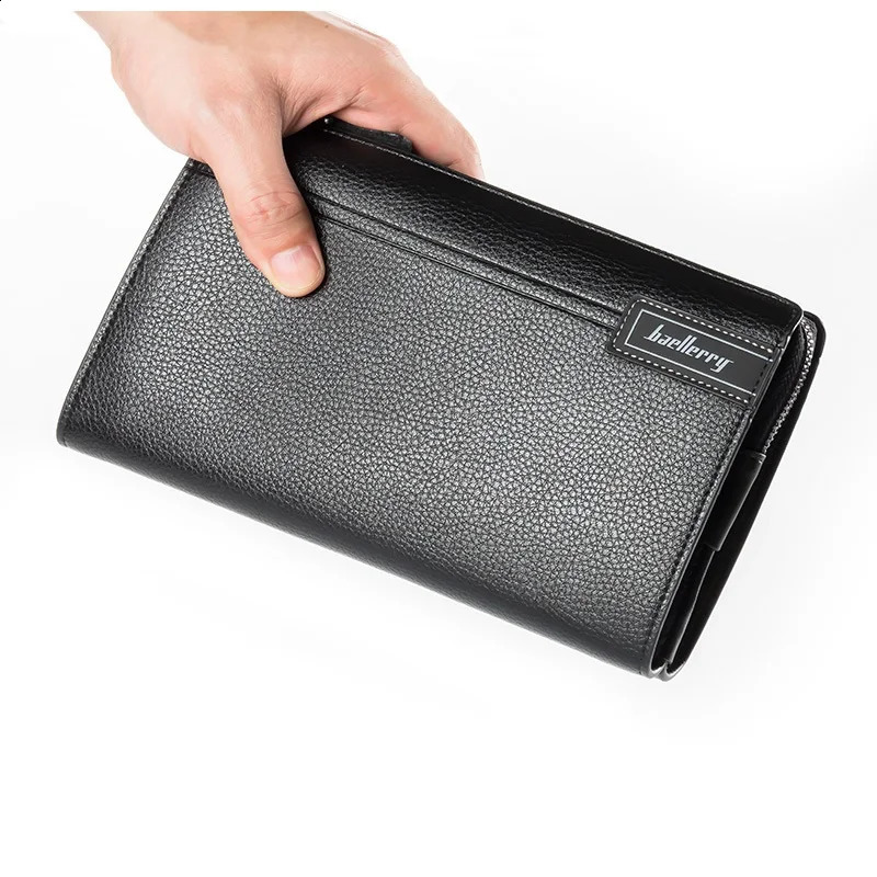 mens wallet business Large Capacity clutch leather purse for male fashion man card holder with zipper phone bag 250305