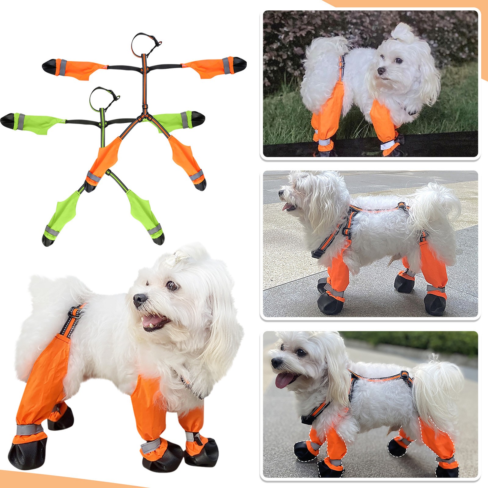 Water Proof Dog Shoes Dog Protectors Shoes With Suspenders Slip Reflective Dog Boots Adjustable Pet Clothes for Small Dogs Girl