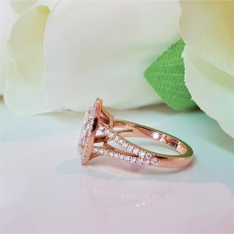 Jewelry 18K Real Gold Engagement Ring For Women 1.0Carat Marquise Halo Split Shank Wedding Gold Ring IGI Certificate Lab Grown Diamond Anniversary Wom