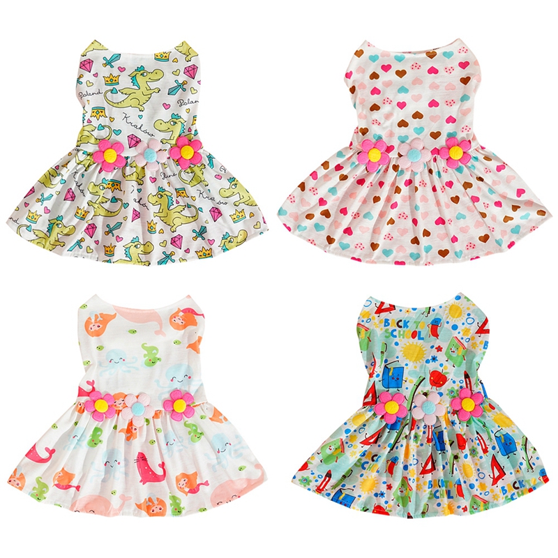 Spring Summer Dog Dresses for Small Medium Puppies Cute Printed Dog Princess Dress Kitten Pet Skirt Poodle Chihuahua Apparel