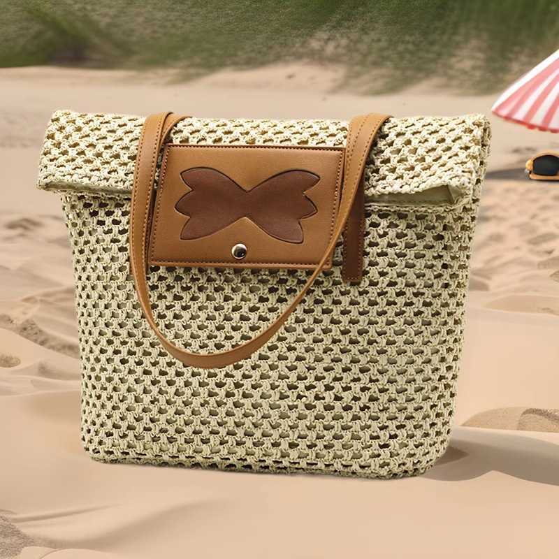 Woven Grass Woven Bag for Women, Large Capacity Summer Versatile Hollow Tote Bag, Beach Vacation Beach Bag 250315