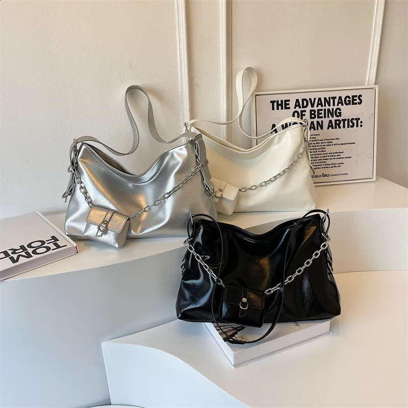 Bag for Women Fashion Shopping Bag PU Top-Handle Handbag High Capacity Silver Black Casual Leather Tote Bag 250304