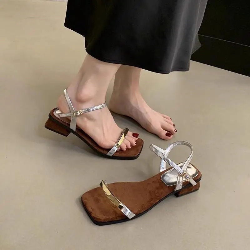 Summer Retro Sandals Ladies Open Toe Comfortable Shoes Womens Thick Bottom Beach One-strip Flat Slippers 250228