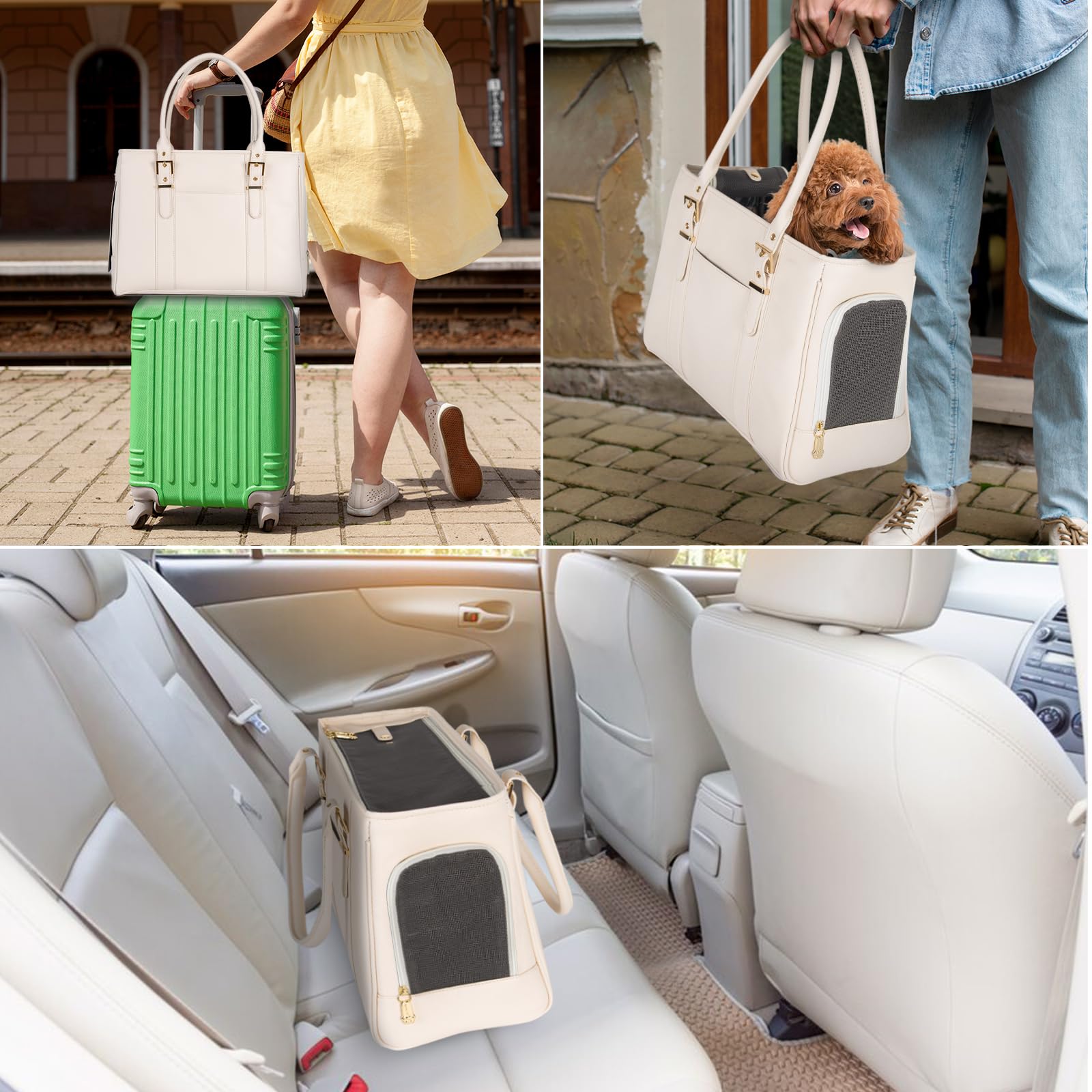 Fashion Pet Carrier Dog Purse Cat Bag Soft-Sided Carriers Travel Airline Approved, Stylish Leather Tote Handbag for Small Animal Puppy Kitten