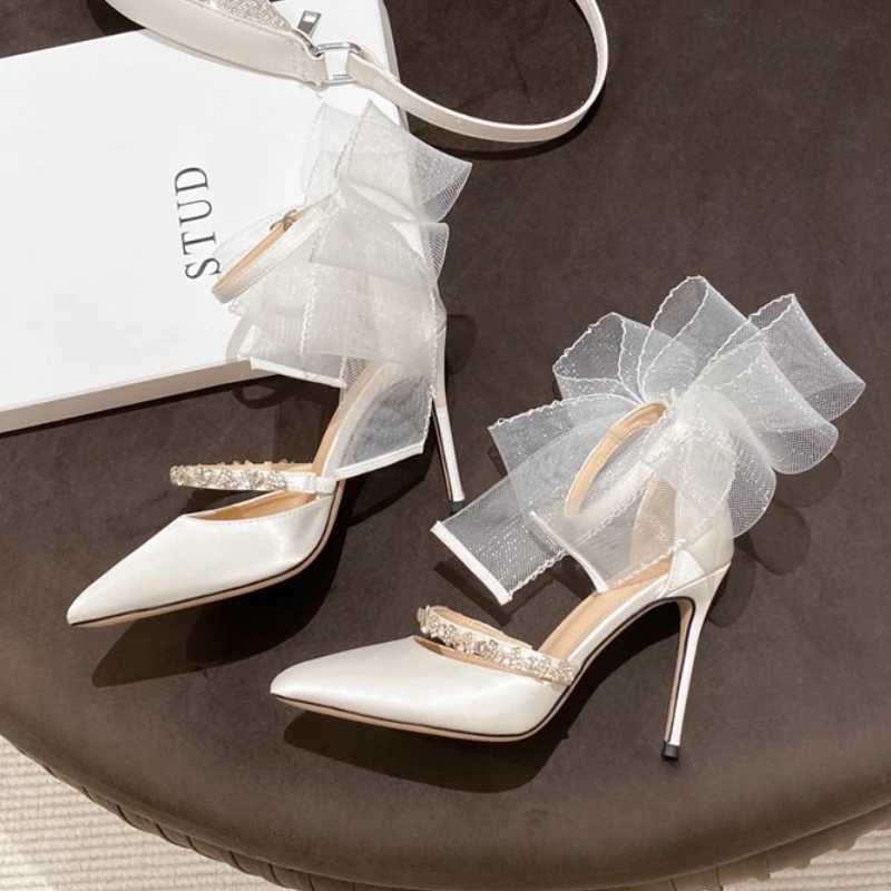 Womens Sandals Summer New Point Rhine Bow High Heels Fi Temperature Ping Pong Stiletto SandalsXJ2500305