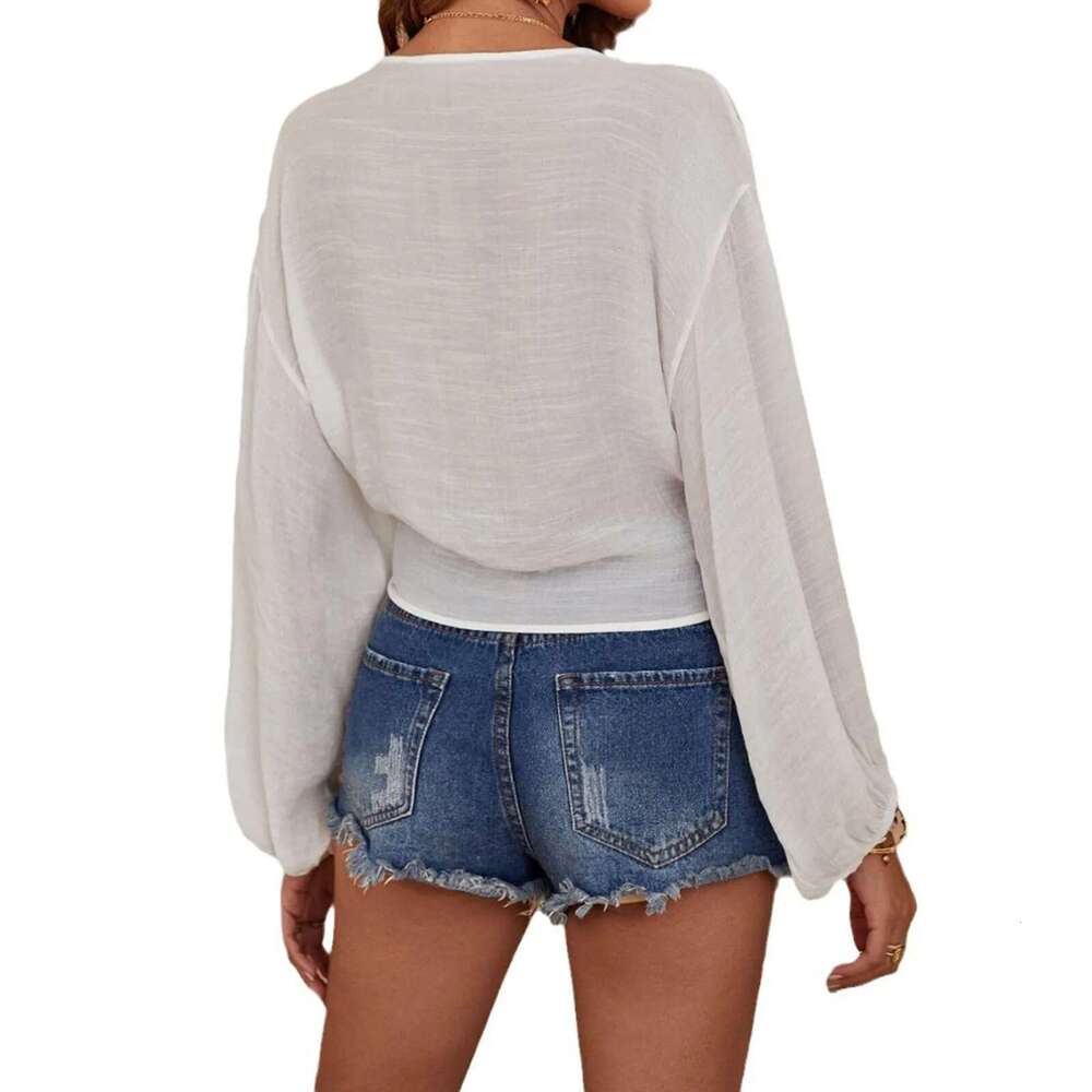 Women's New Cover-Ups Cotton Beach Shirt Summer Tops Casual Midi Dresses Fashion Solid Loose Tunics Female Swimwear Km-Ly