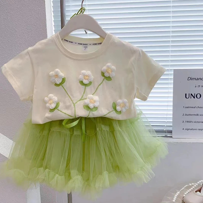 2 3 4 5 6 7 8 Years Girls Clothing Sets Summer Flower Tops And Tutu Skirt Little Princess Baby Suits Birthday Party Kids Clothes 250304