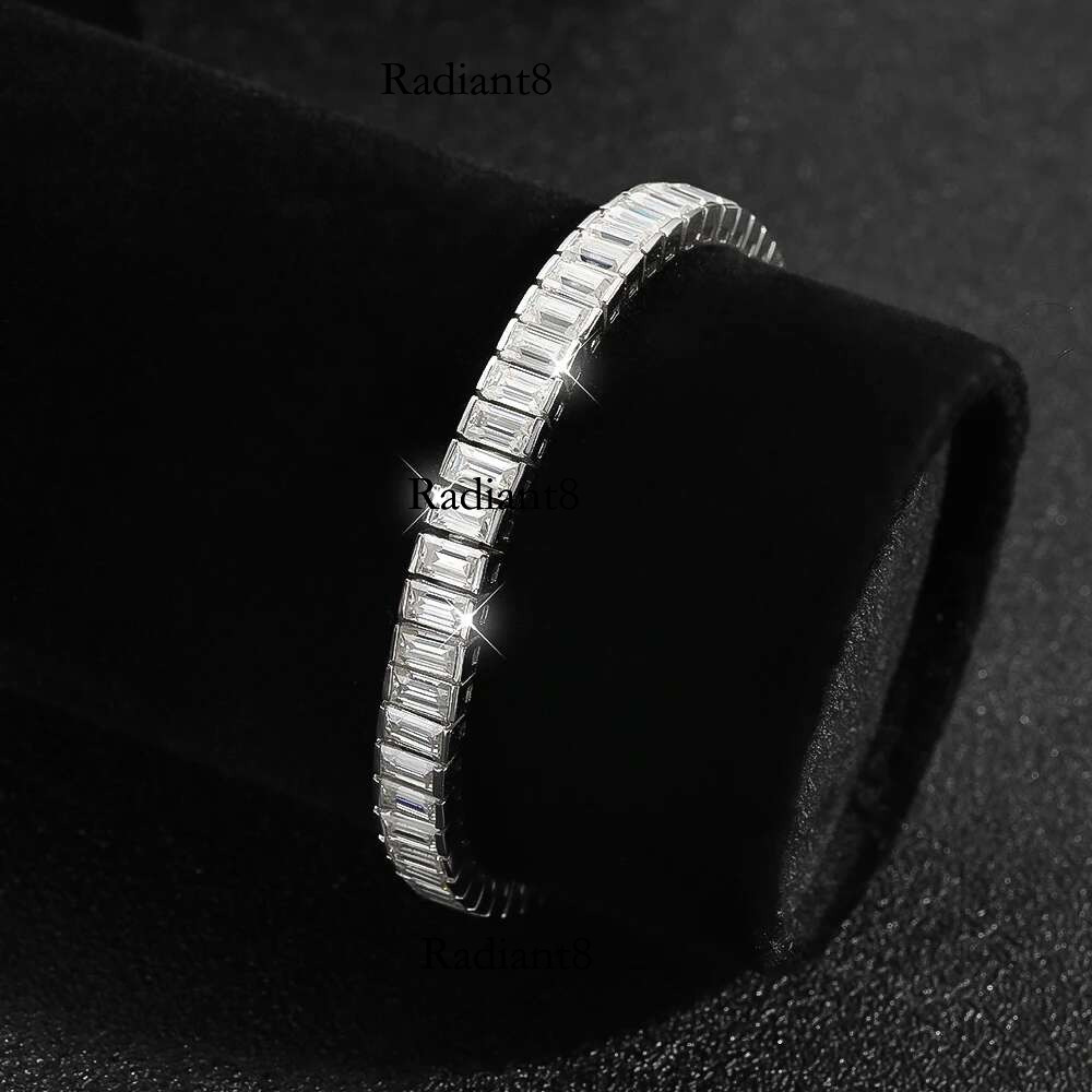 KNOBSPIN 3x5mm Emerald Moissanite Tennis Sterg Sier Plated White Gold with GRA Fine Bracelet for Women Man