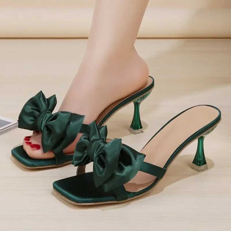 Wens Shoes 2024 Fi Horseshoe Heel Wens High H Summer Sexy High H Bow Tie Shoes Ladies Shoes Women Y250304