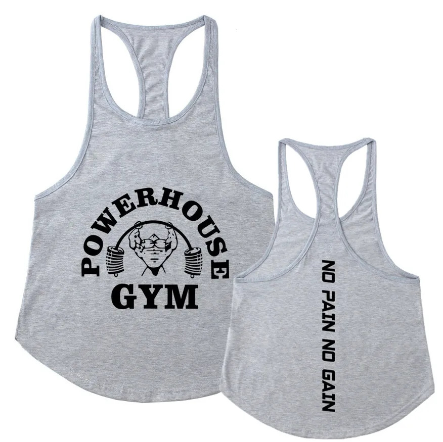 Mens Gym T-shirts for tank top Sportswear man singlets rave POWERHOUSE Bodybuilding print Casual vest sportswear Undershirt 250304