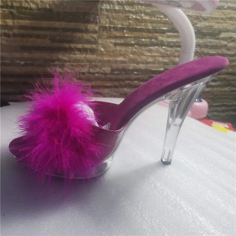 High Heels 13CM Stripper Shoes Plump Feathered Crystal Shoes Sexy Platform Womens Sandals 250228