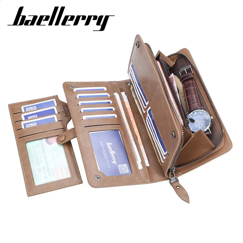 High capacity mens clutch long wallet business multi card phone bag zipper coin currency ID credit bank holder 250305