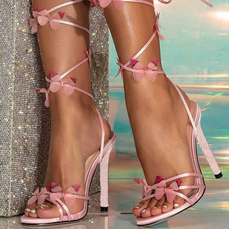 Sexy Women Sandals New Summer High Heels Stiletto Bow Fish Mouth Sandals Ankle Strap for Banquet Dress Wedding Pumps StripperXJ2500305