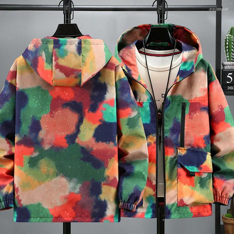 Men's Jackets Strewear Graffiti Printed Fashion Reversible Jacket Men Thin Hooded Windbreakers Clothing Plus Size M-5XL