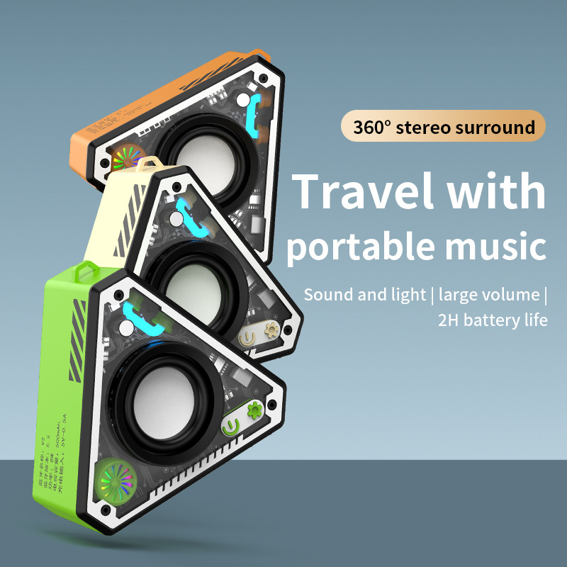 V2 Mech-Style Bluetooth 5.3 Speaker: 360° Bass Boost, RGB Lights, 5H Playtime | Portable Compact Soundbar for Outdoor/Desktop (52mm Drivers, 500mAh)
