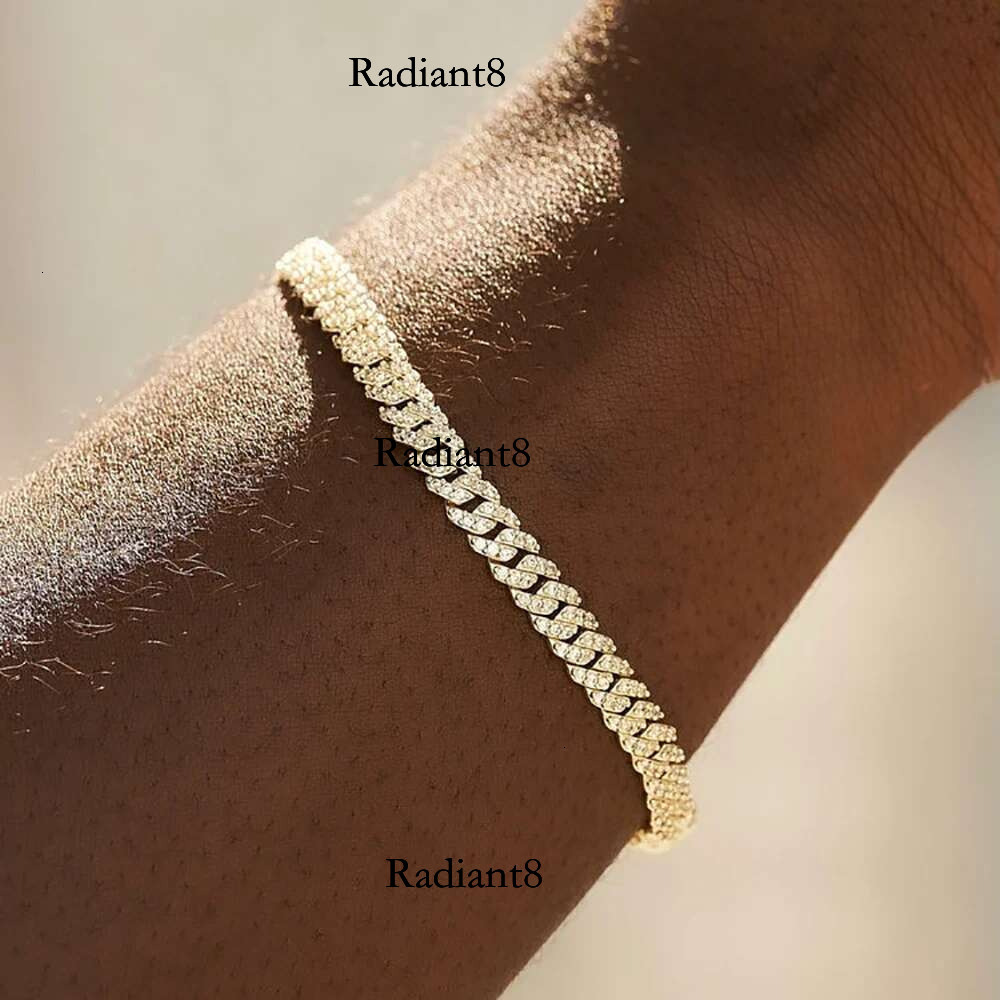 6mm Chain Women Real Gold Plated Hip Hop Rock Street Jewelry Iced Out Cuban Bracelet Charms Birthday Gift