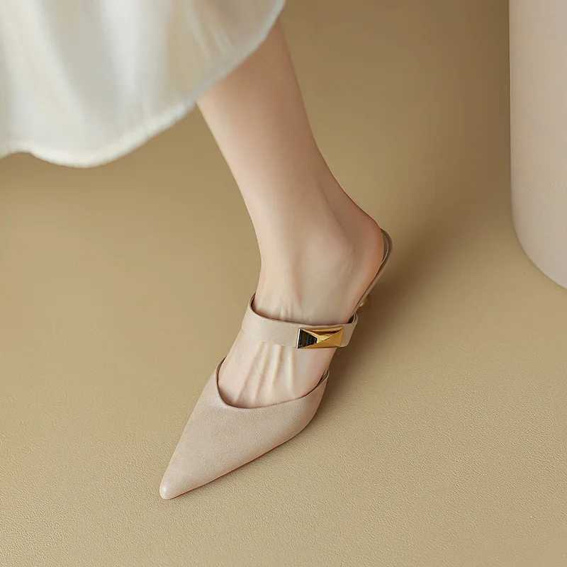 Womens Kitten H Mesh Golden Pointed Toe Summer Sandals Fi Beige Ladies Casual Med H Shoes Y250304