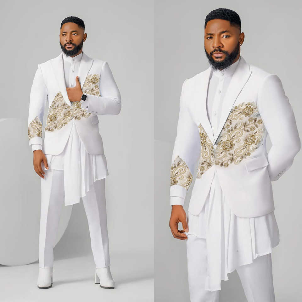 Beading Groom Wedding Tuxedos Customized Plus Size Appliques Business Mens Pants Suits Fashion Show Wear 2 Pieces