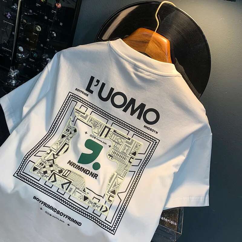 Fashion Brand T-Shirt Men's Loose Thin Printed Embroidered Casual All-Matching Comfortable Breathable Round Neck Half Sleeve Top