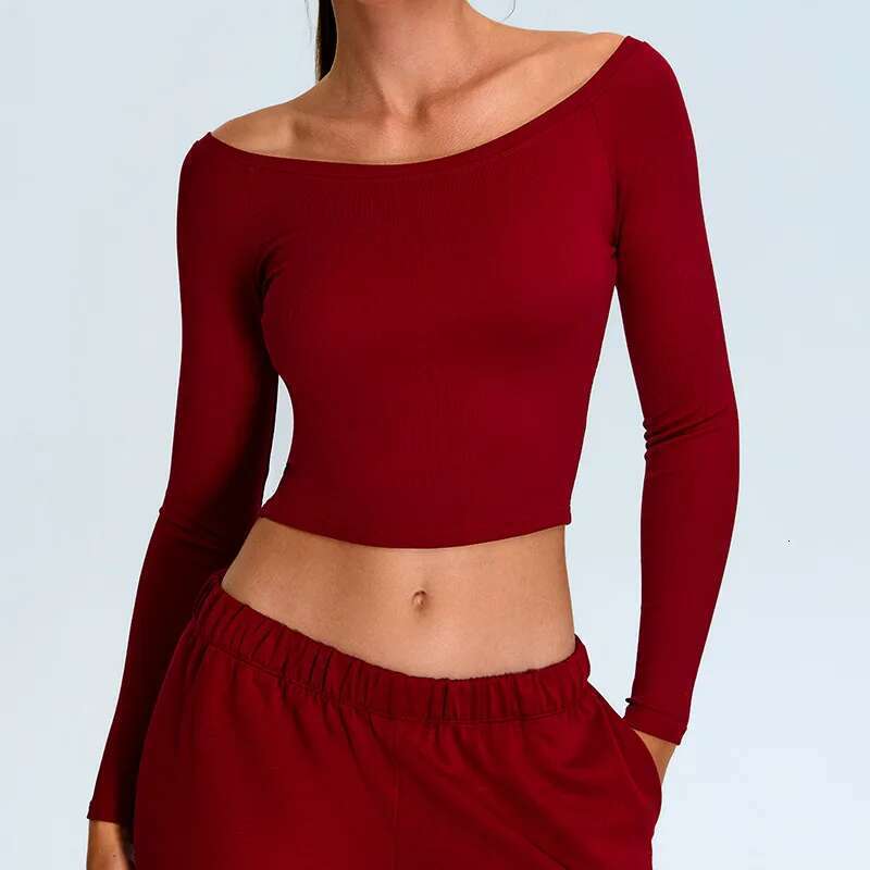 Yoga Women T-Shirts Solid Sports Top Off Shoulder Long Sleeve Workout Running Shirts Sexy Quick Dry Fiess Sport Wear Kl-My