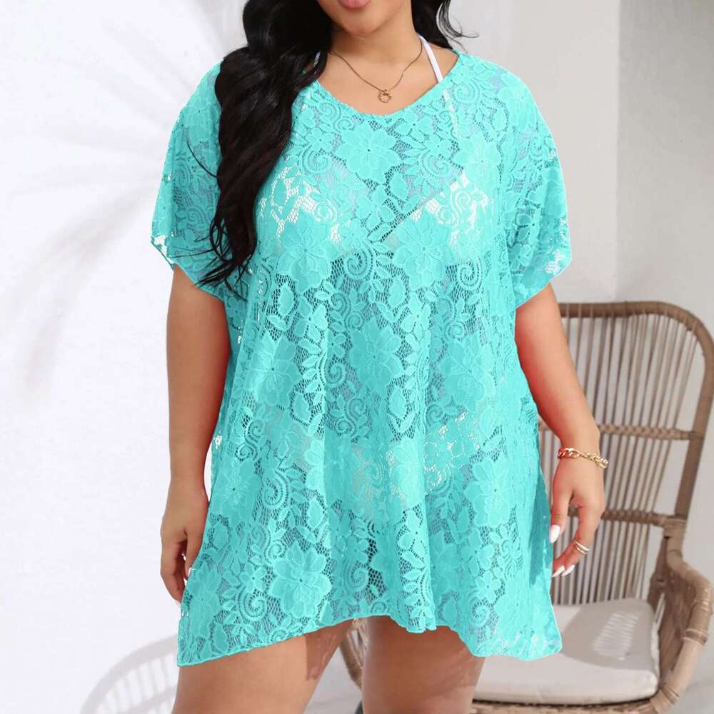Size Plus Tunic Women Swimwear Sun Protection Clothes Cover Up Swim Beach Dress Oversize Summer Woman Swimsuit Km-Ly