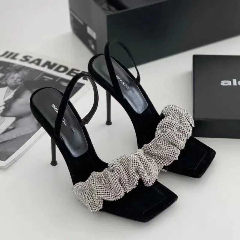 Wens imitation diamond luxury sandals elegant pointed h gladiator sandals with back strap summer PR shoes Y250304