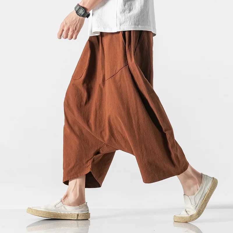 Summer New Casual Fashion Tooling Shorts Mens Wide-leg Pants Over The Knee Eight-point PantsXJ250304
