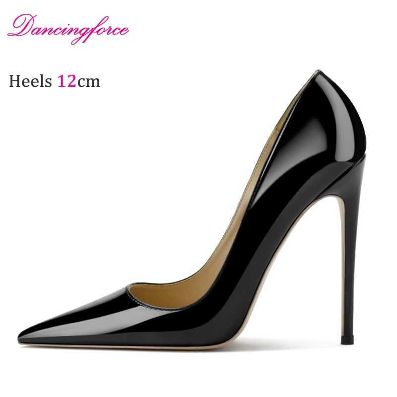 New Women Pointed Toe 8cm 10cm 12cm Nude Lacquer Leather Wedding Party Shoes High H Simple Style Off Dress Pumps Y250304