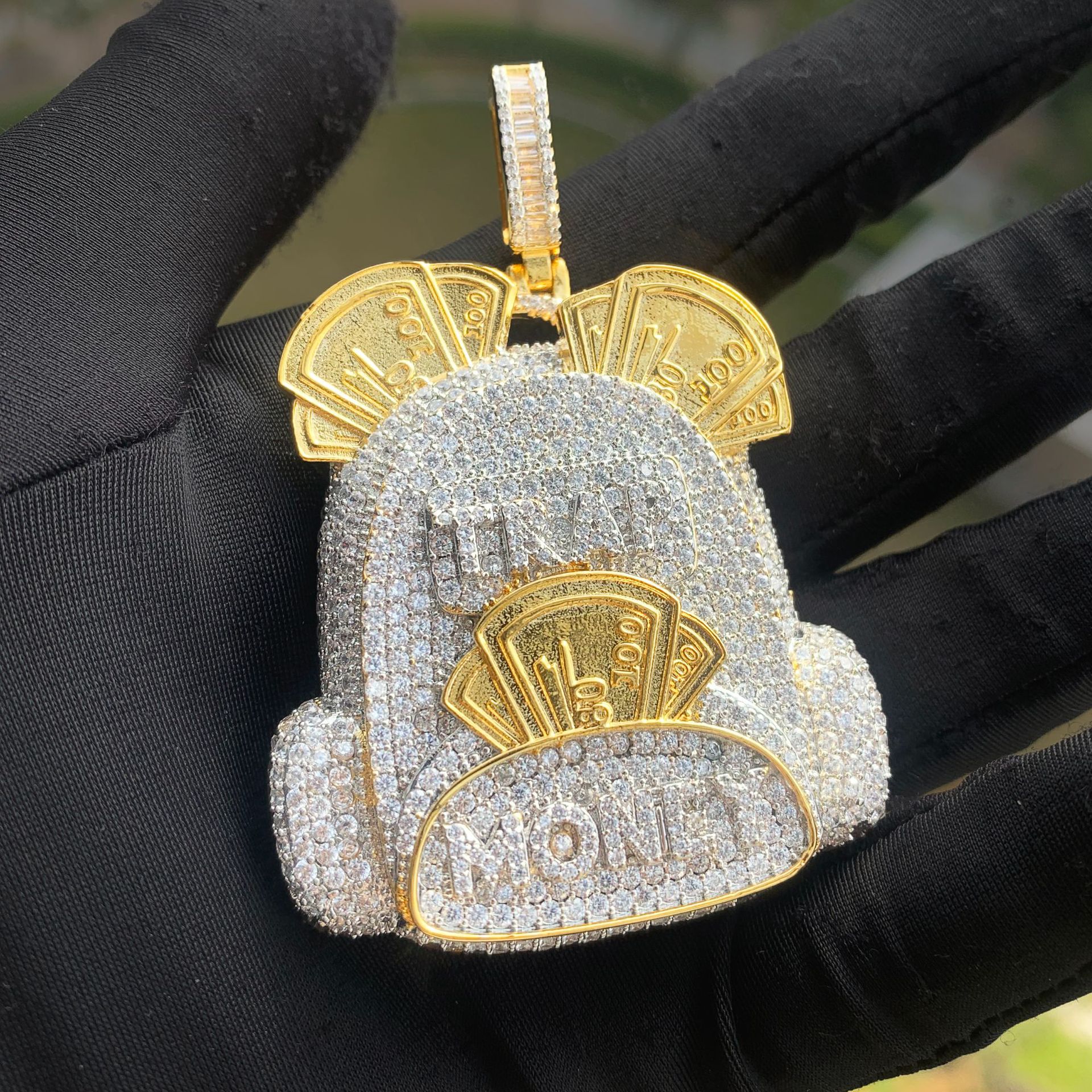 Hip Hop Originality Money Bag Pendant Necklace Bling 5A Zircon Gold Plated Mens Rap Jewelry
