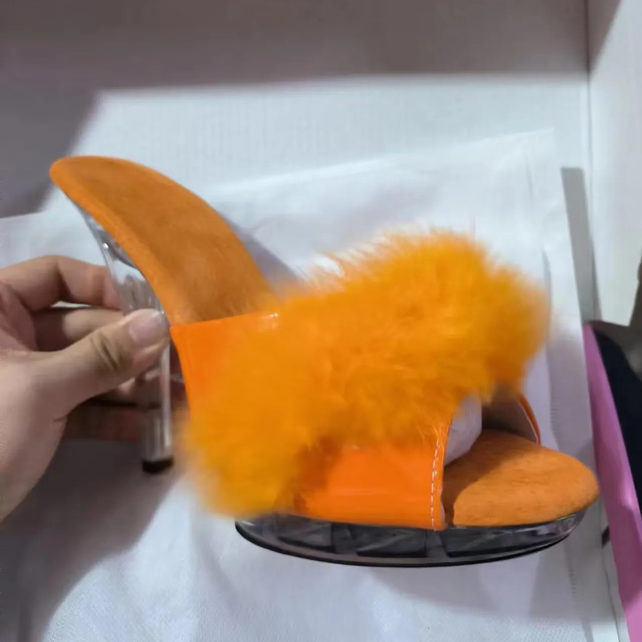 High Heels 13CM Stripper Shoes Plump Feathered Crystal Shoes Sexy Platform Womens Sandals 250228