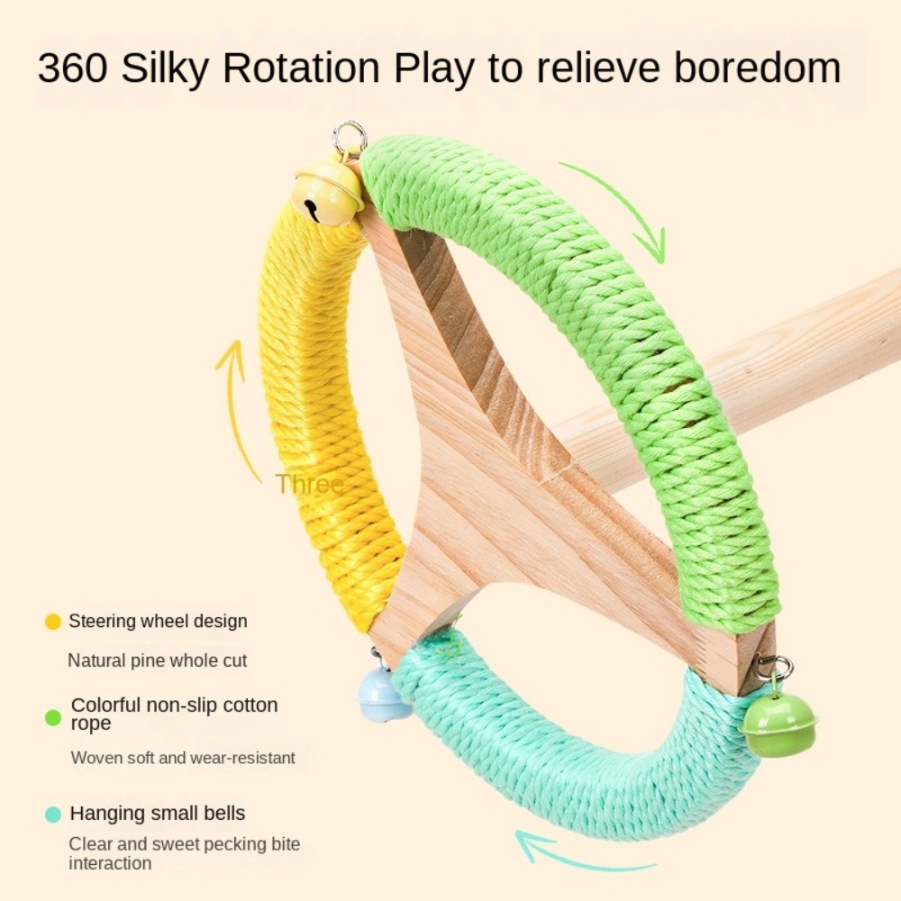 Creative Wood Parrot Rotating Stand Detachable Rotatable Bird Training Stand Portable with Bells Bird Perches Macaw