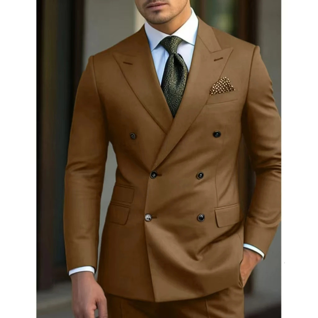 Mens Suits Classic Slim Fit 2 Piece Blazer and Pants Double Breasted Lapel Men Wedding Suit Tuxedo for Prom Party 250224