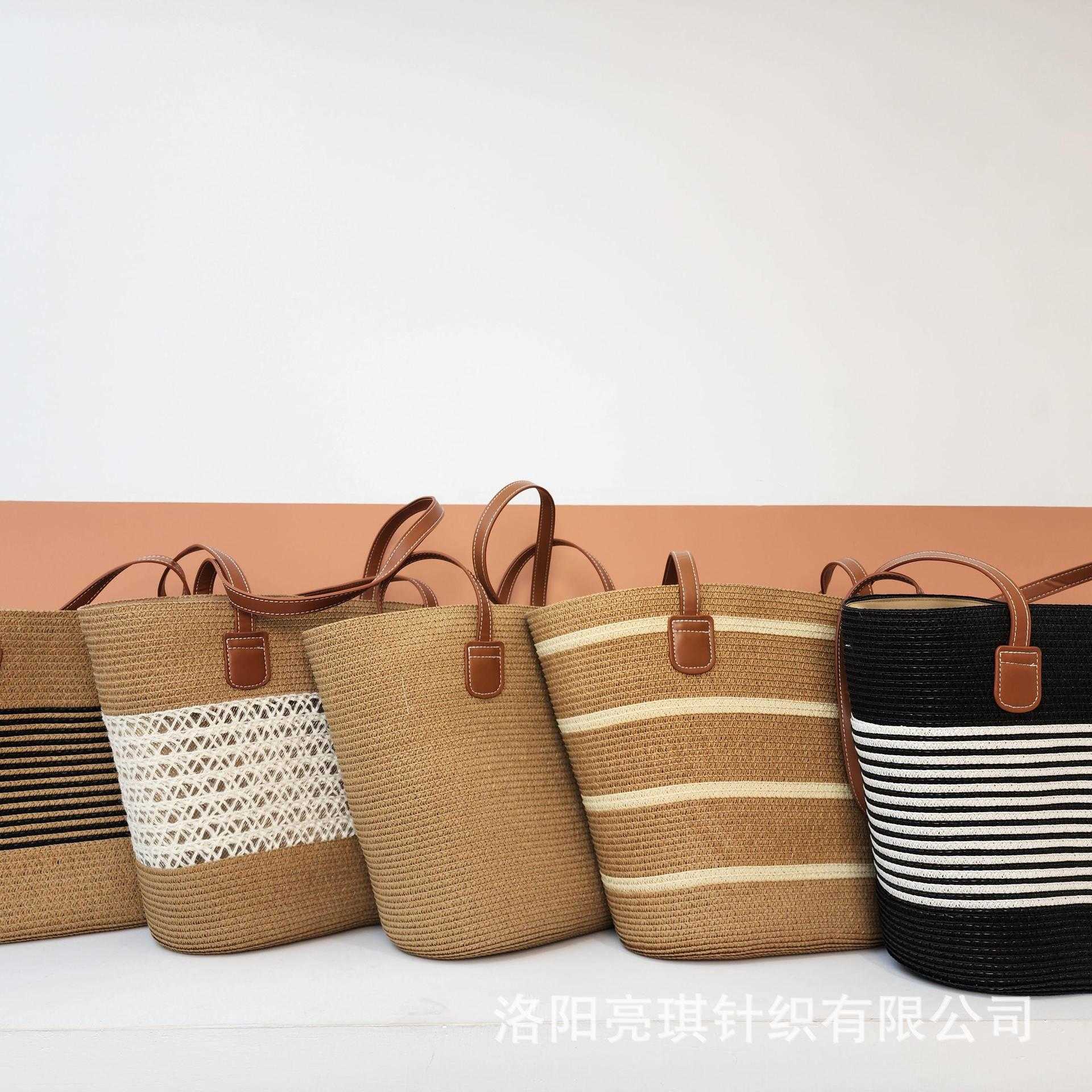 Grass Woven Bag for Women, Summer Seaside Tote Bag, Large Capacity Woven Shoulder Bag, Rattan Woven Grass Bag, Vegetable Basket, Water Bucket Bag, Tre